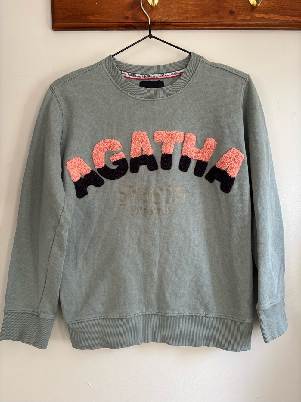 Women's Agatha Paris cotton washed blue Crewneck Sweater with Pink Logo